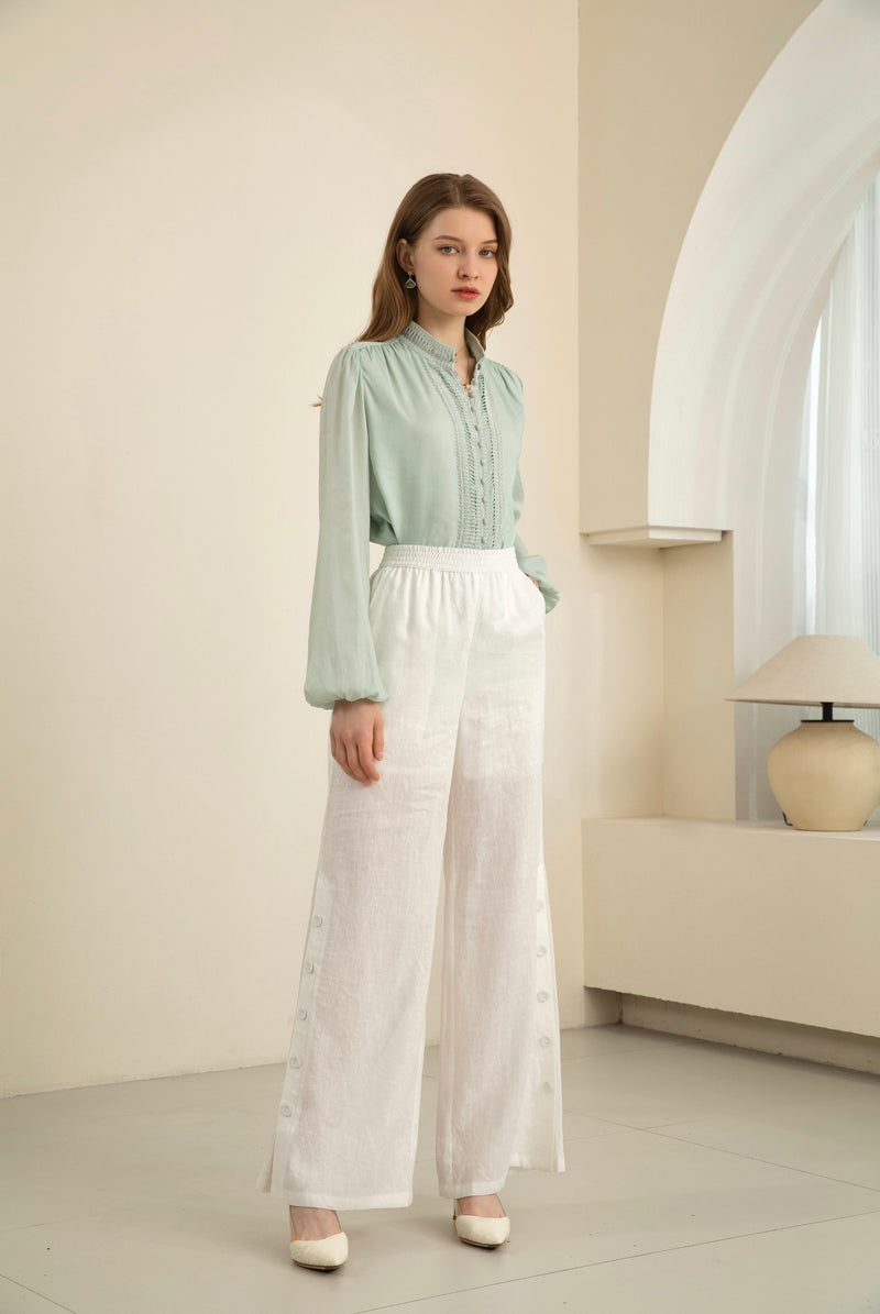 NORMA LINEN SIDE BUTTON PANTS