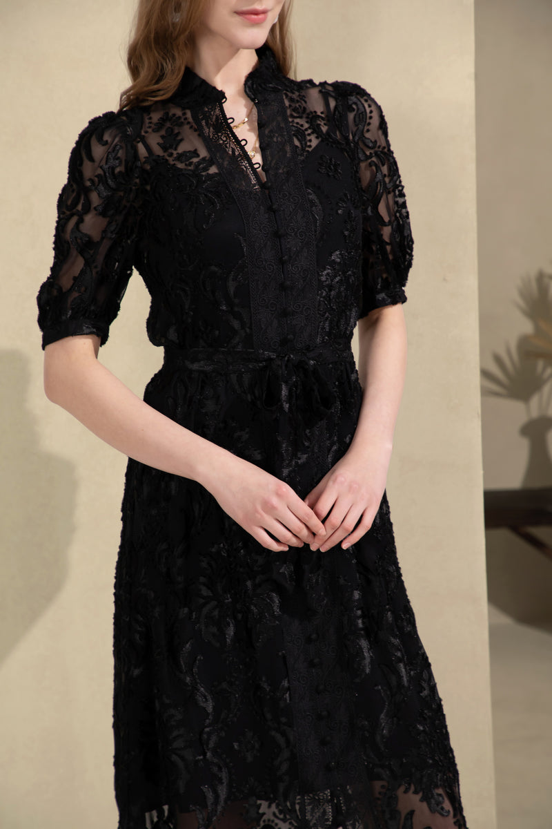 YVETTE LACE SHORT SLEEVES LONG DRESS