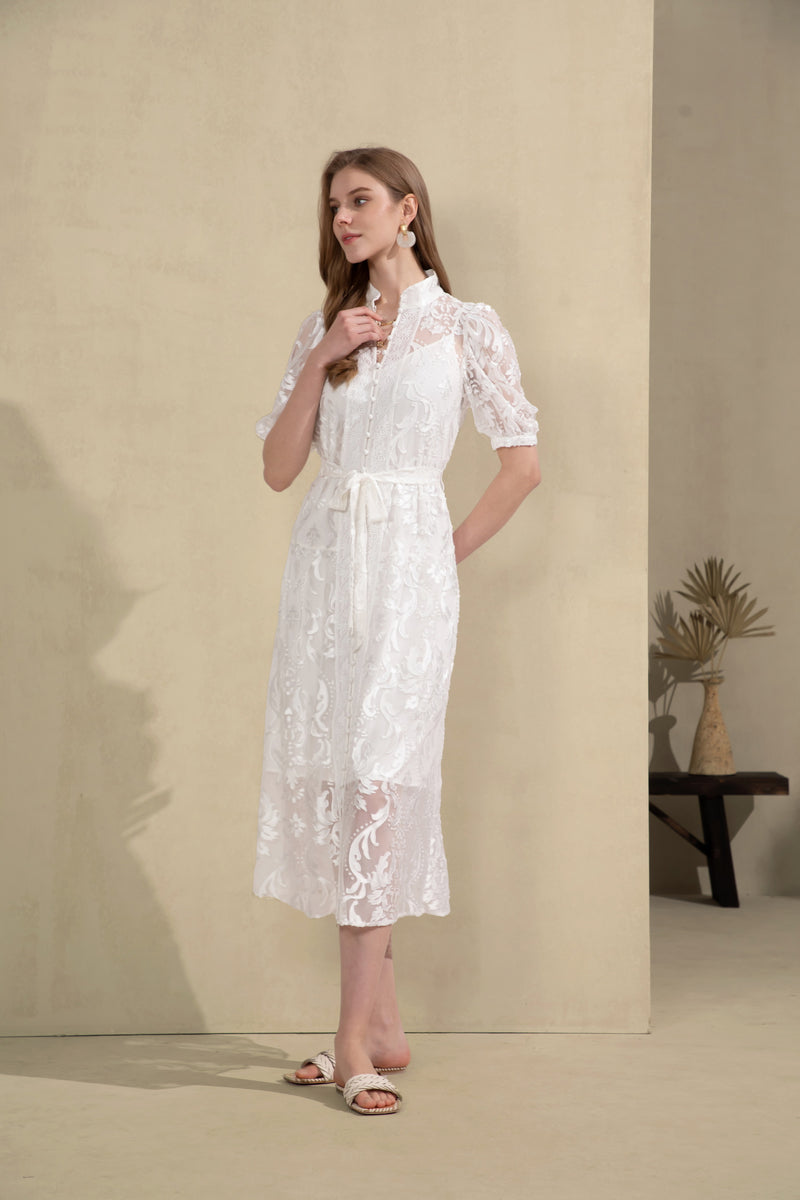 YVETTE LACE SHORT SLEEVES LONG DRESS