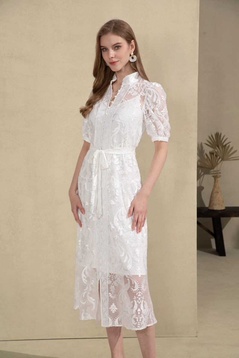 YVETTE LACE SHORT SLEEVES LONG DRESS