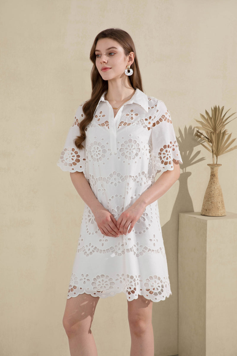 MONET EMBROIDERED COTTON DRESS