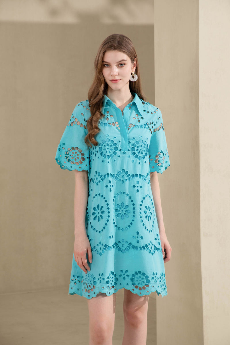 MONET EMBROIDERED COTTON DRESS