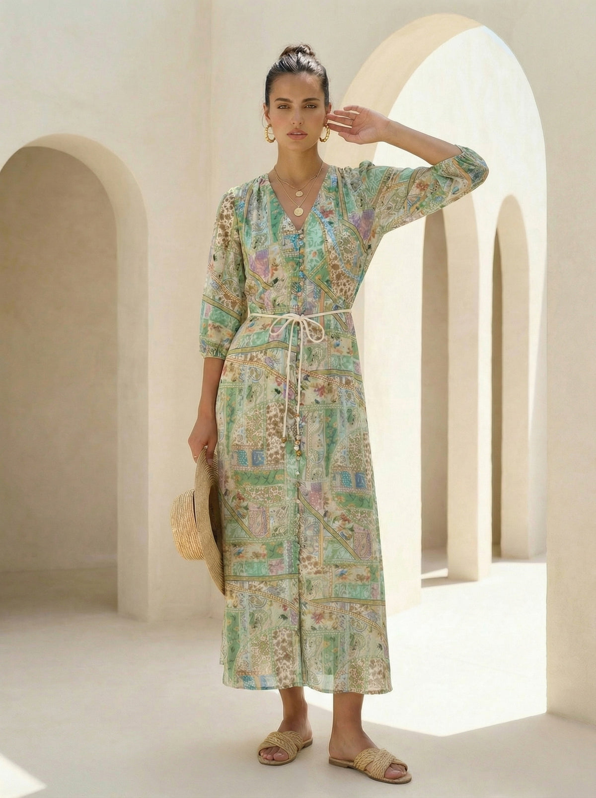 JOELLE BELTED LONG DRESS
