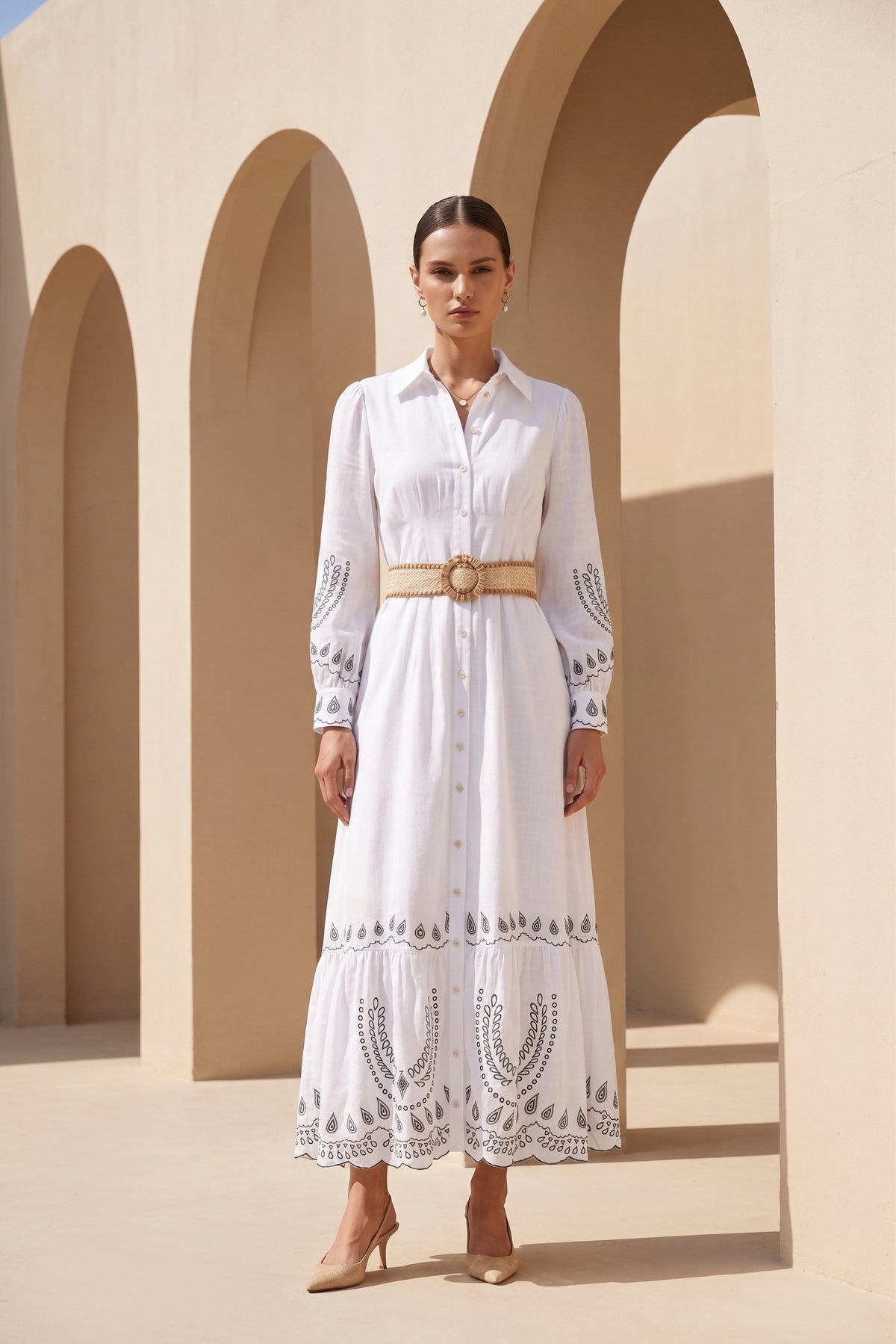 TANEYA EMBROIDERED LONG DRESS