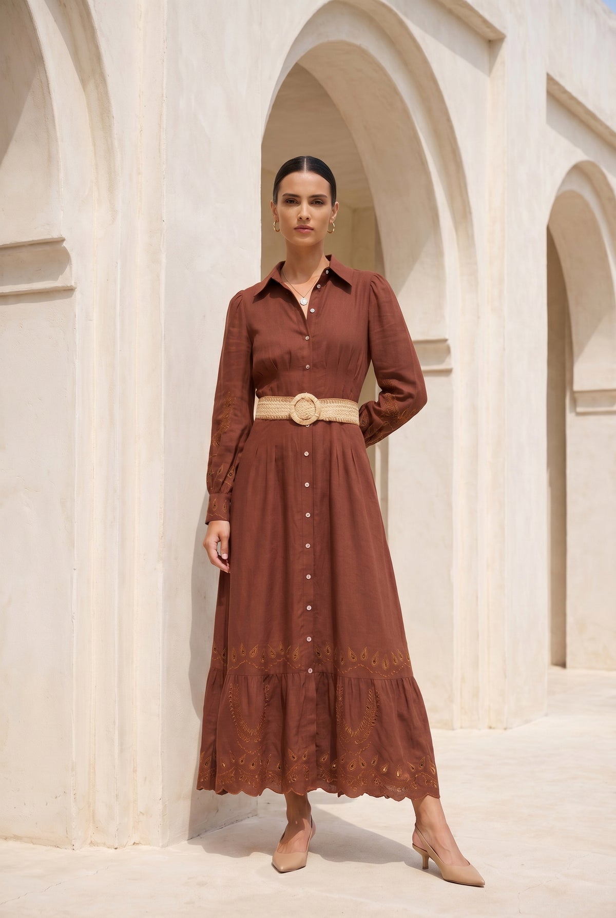 TANEYA EMBROIDERED LONG DRESS