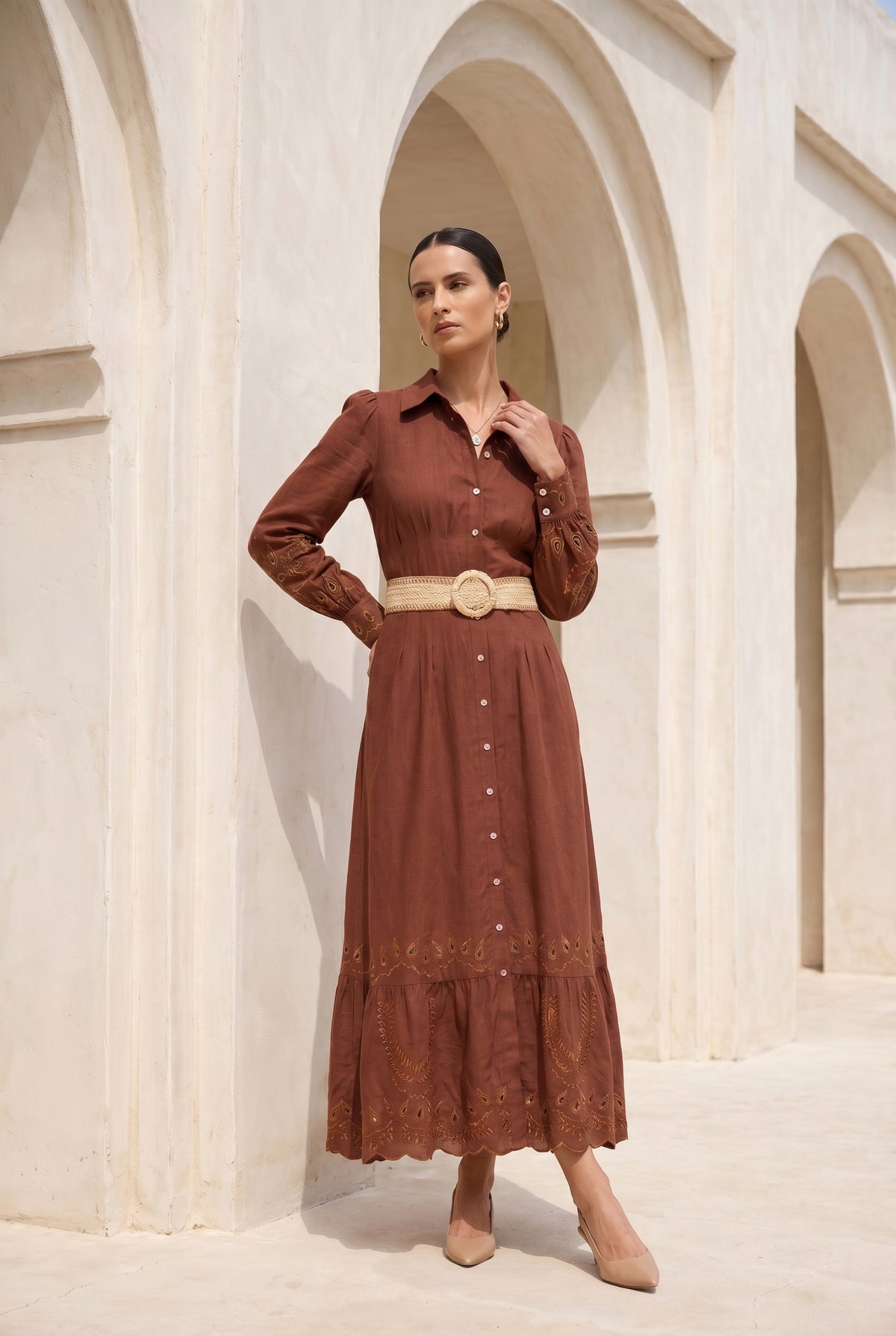 TANEYA EMBROIDERED LONG DRESS