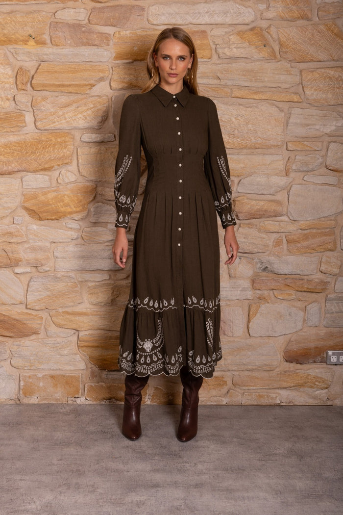 TANEYA EMBROIDERED LONG DRESS