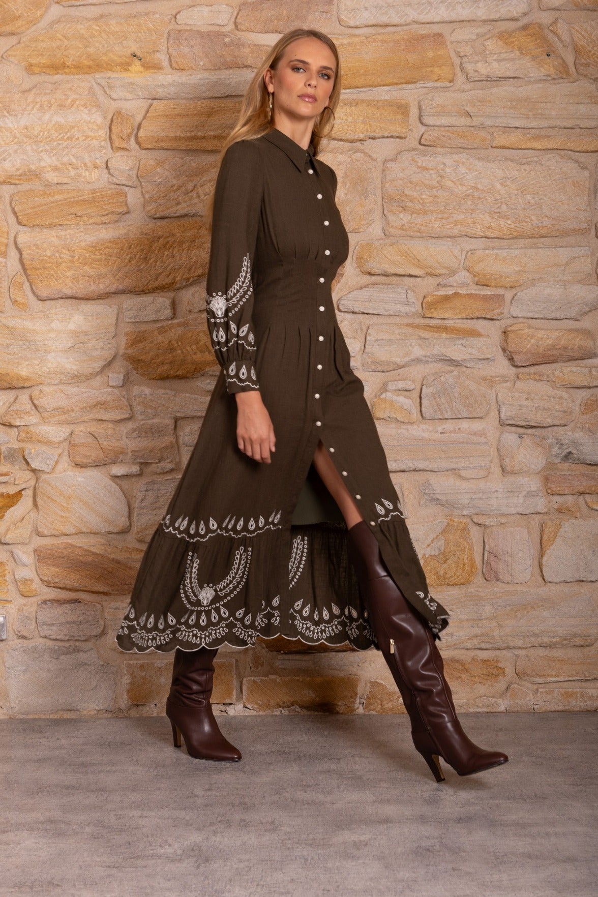 TANEYA EMBROIDERED LONG DRESS