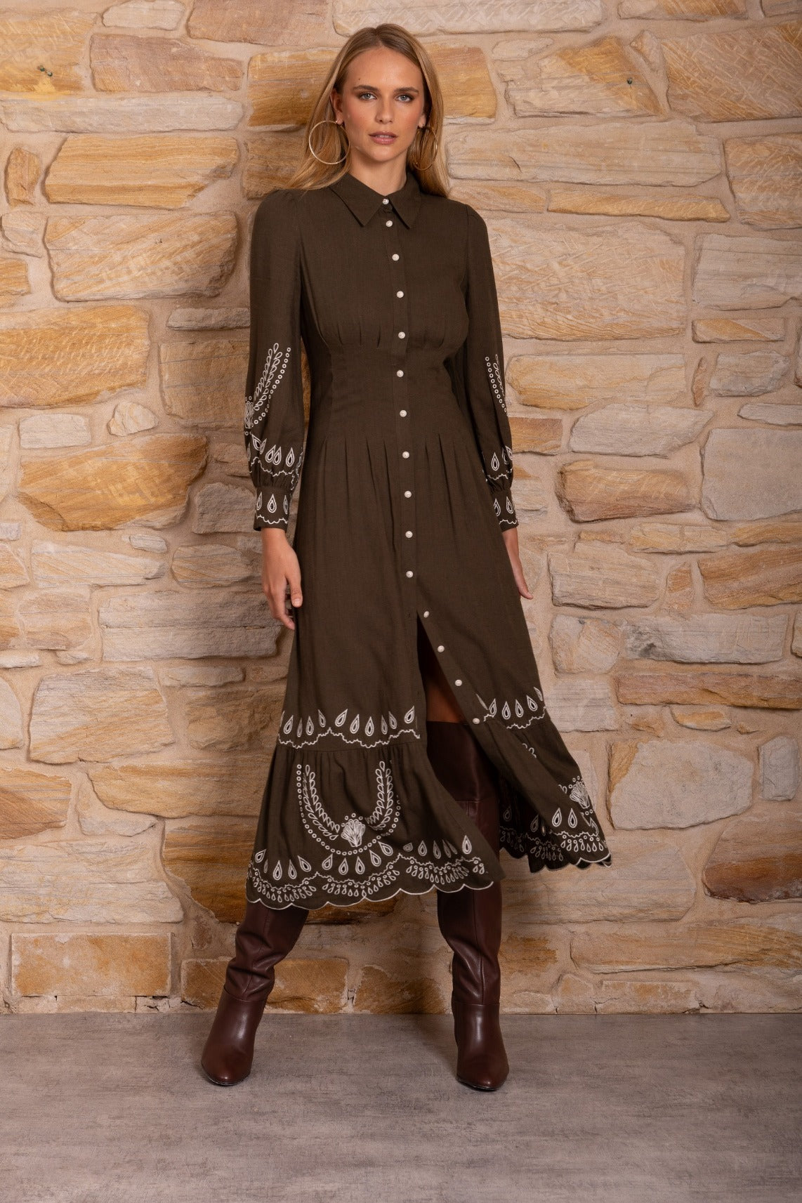 TANEYA EMBROIDERED LONG DRESS