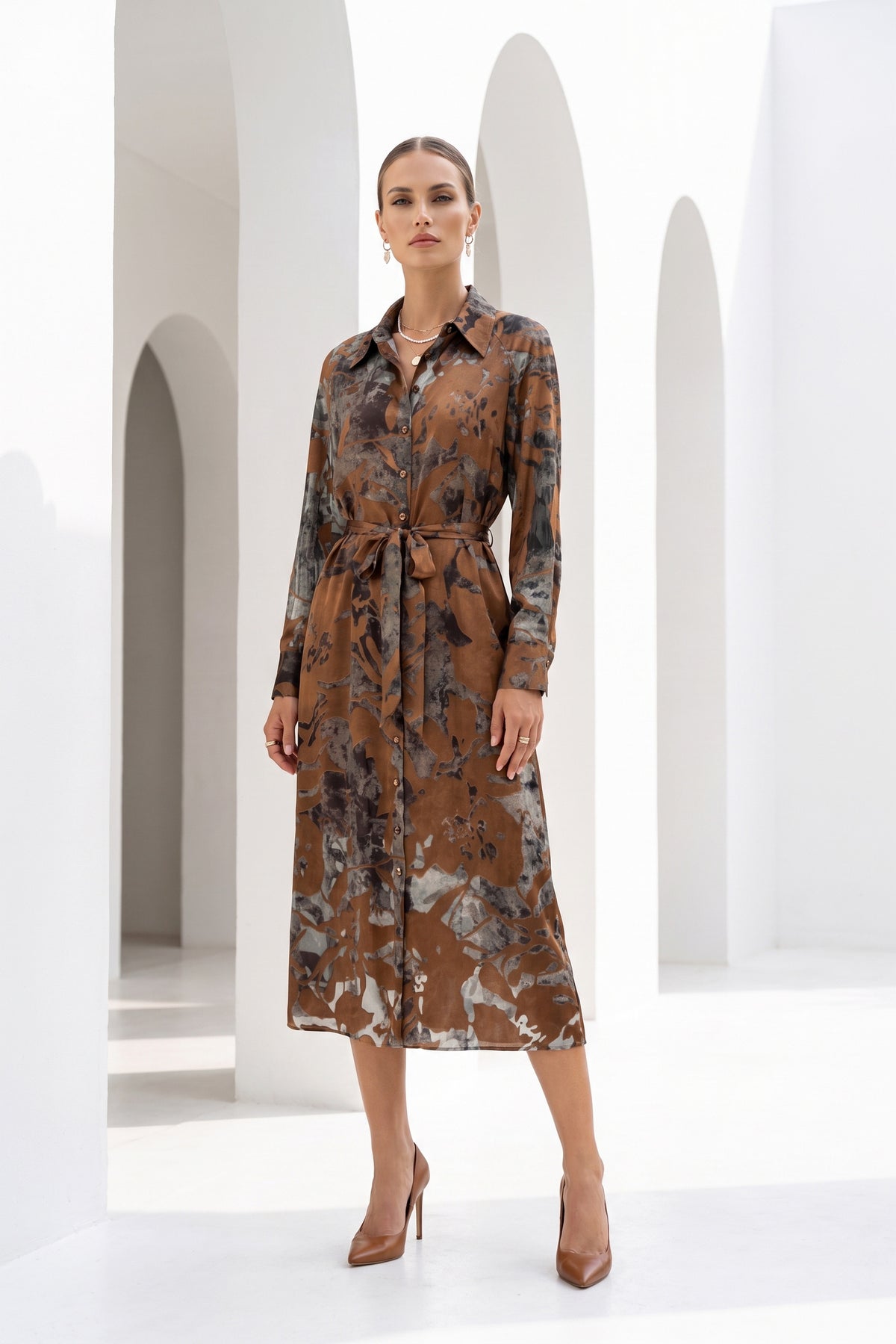 POLKA LONG SLEEVES PRINTED DRESS
