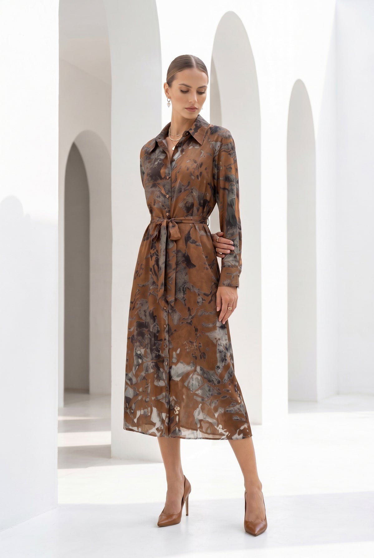 POLKA LONG SLEEVES PRINTED DRESS