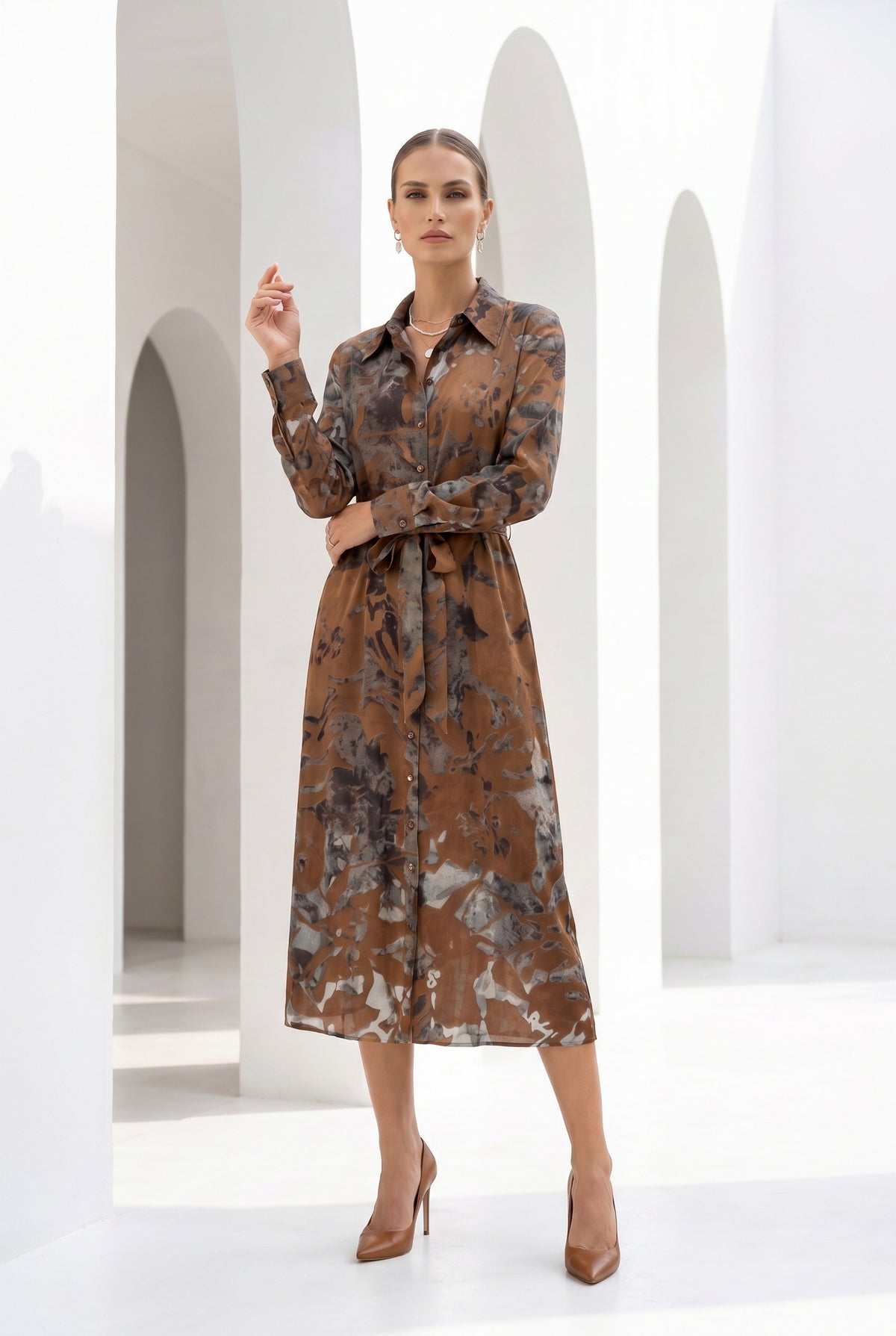 POLKA LONG SLEEVES PRINTED DRESS