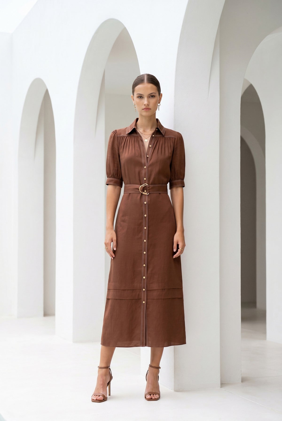 CELINE SHORT SLEEVES LONG DRESS