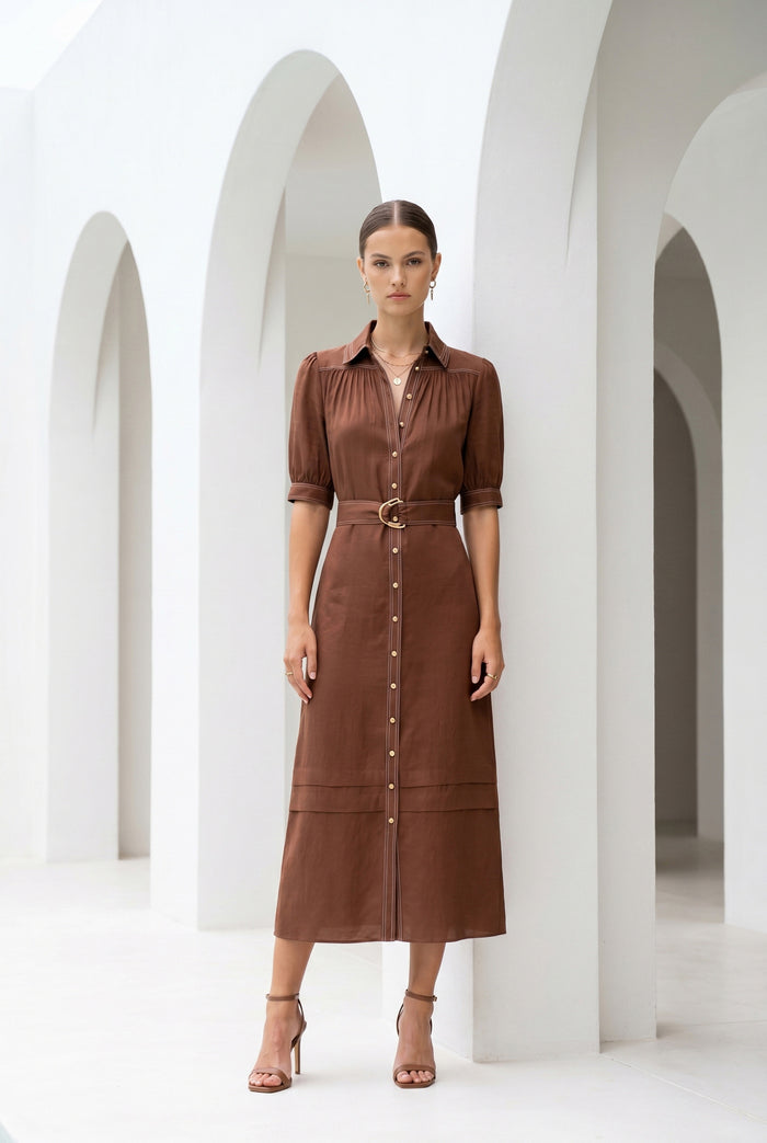 CELINE SHORT SLEEVES LONG DRESS