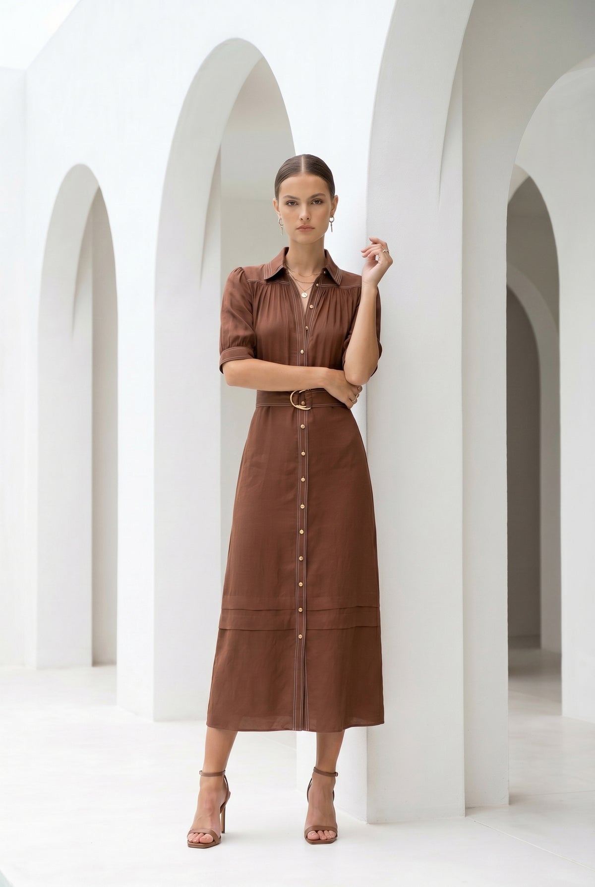 CELINE SHORT SLEEVES LONG DRESS