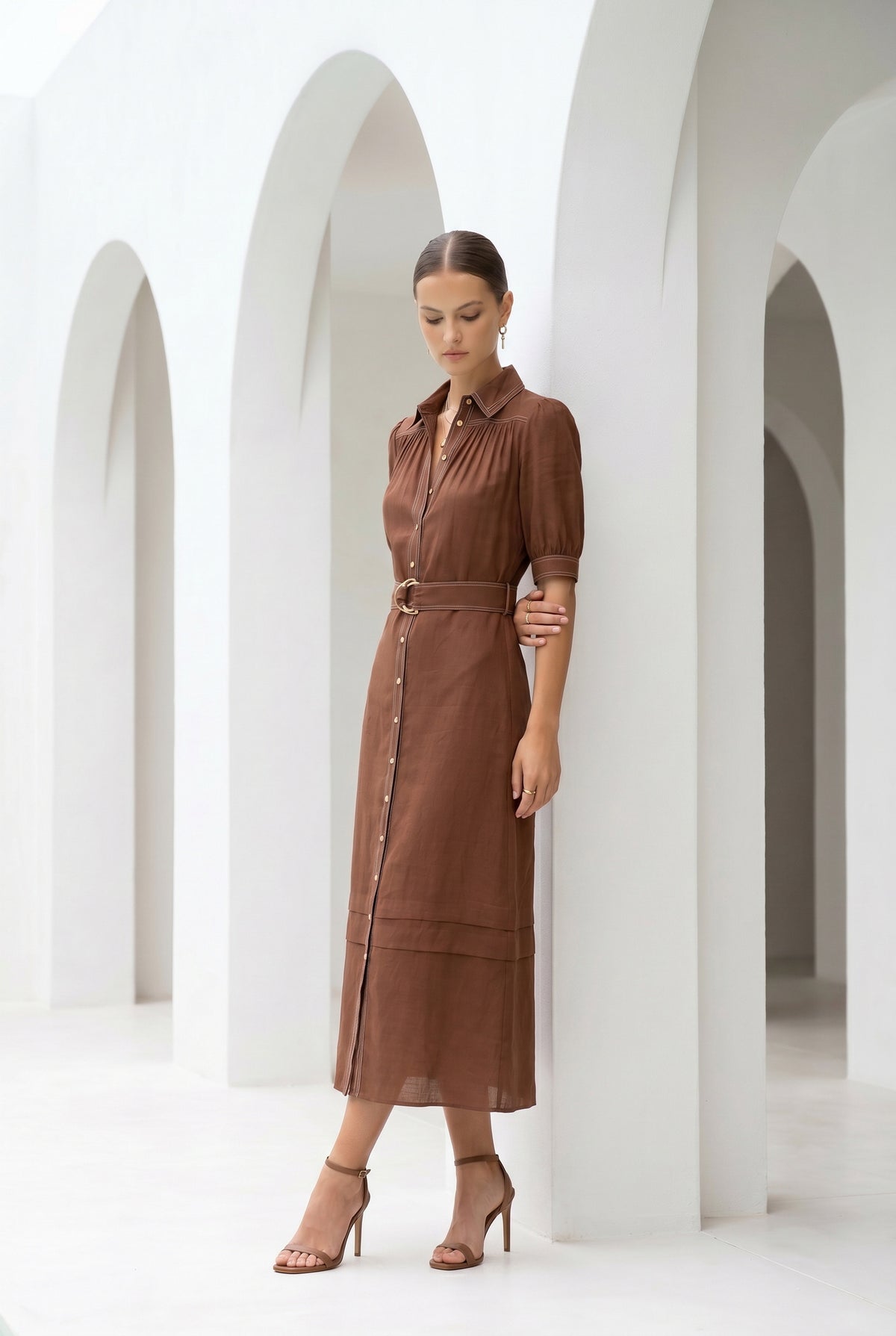 CELINE SHORT SLEEVES LONG DRESS