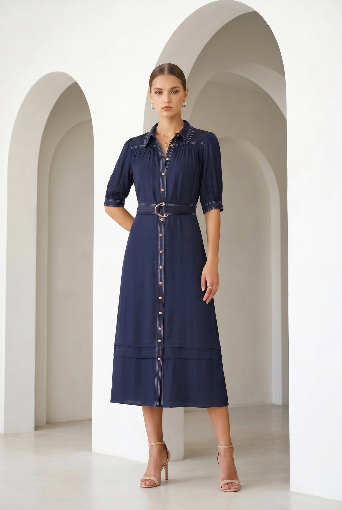 CELINE SHORT SLEEVES LONG DRESS