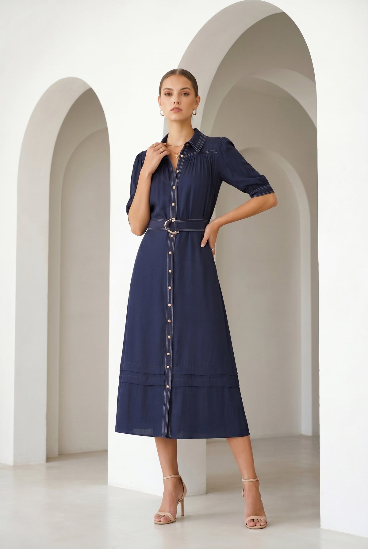 CELINE SHORT SLEEVES LONG DRESS
