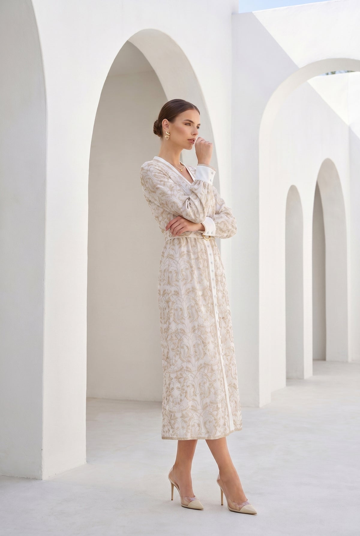 NAOMI BELTED ZIP LONG DRESS