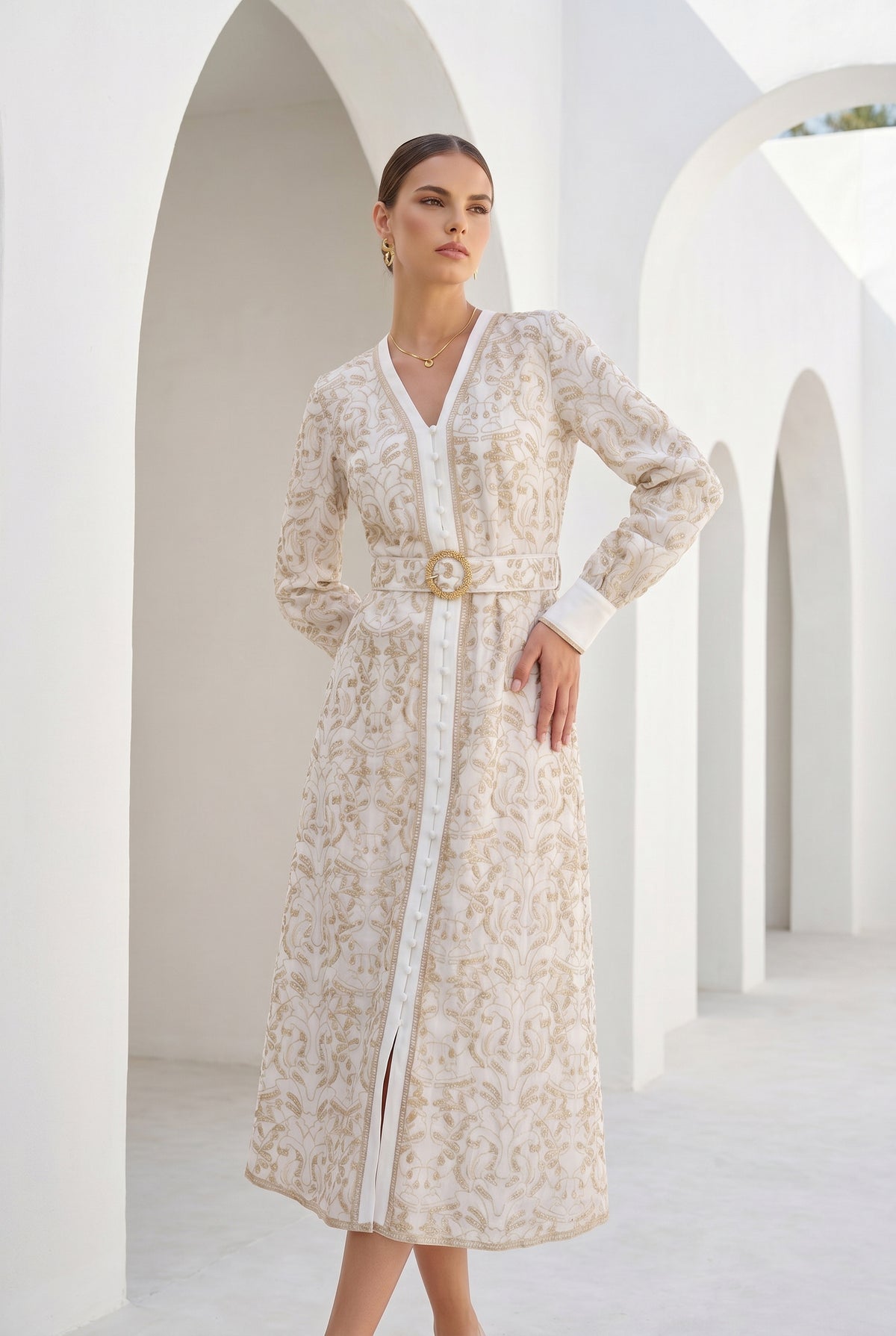 NAOMI BELTED ZIP LONG DRESS