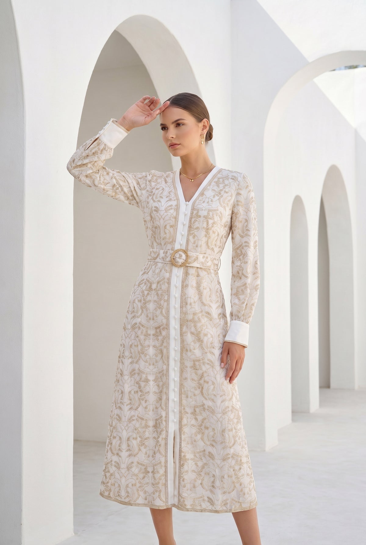 NAOMI BELTED ZIP LONG DRESS