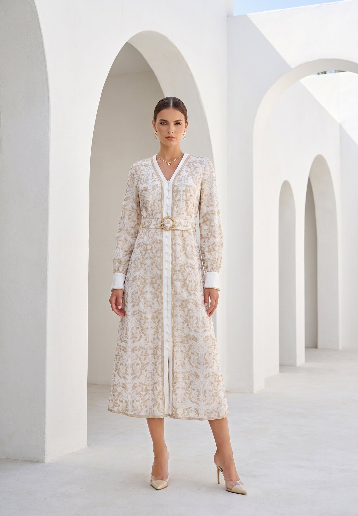 NAOMI BELTED ZIP LONG DRESS
