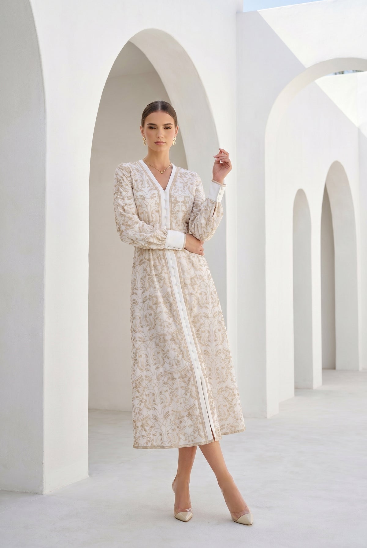 NAOMI BELTED ZIP LONG DRESS