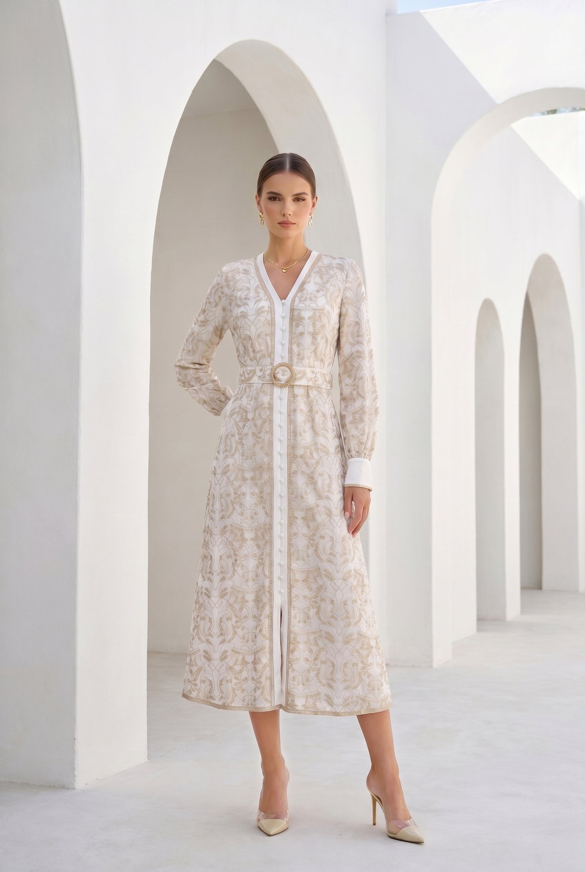 NAOMI BELTED ZIP LONG DRESS