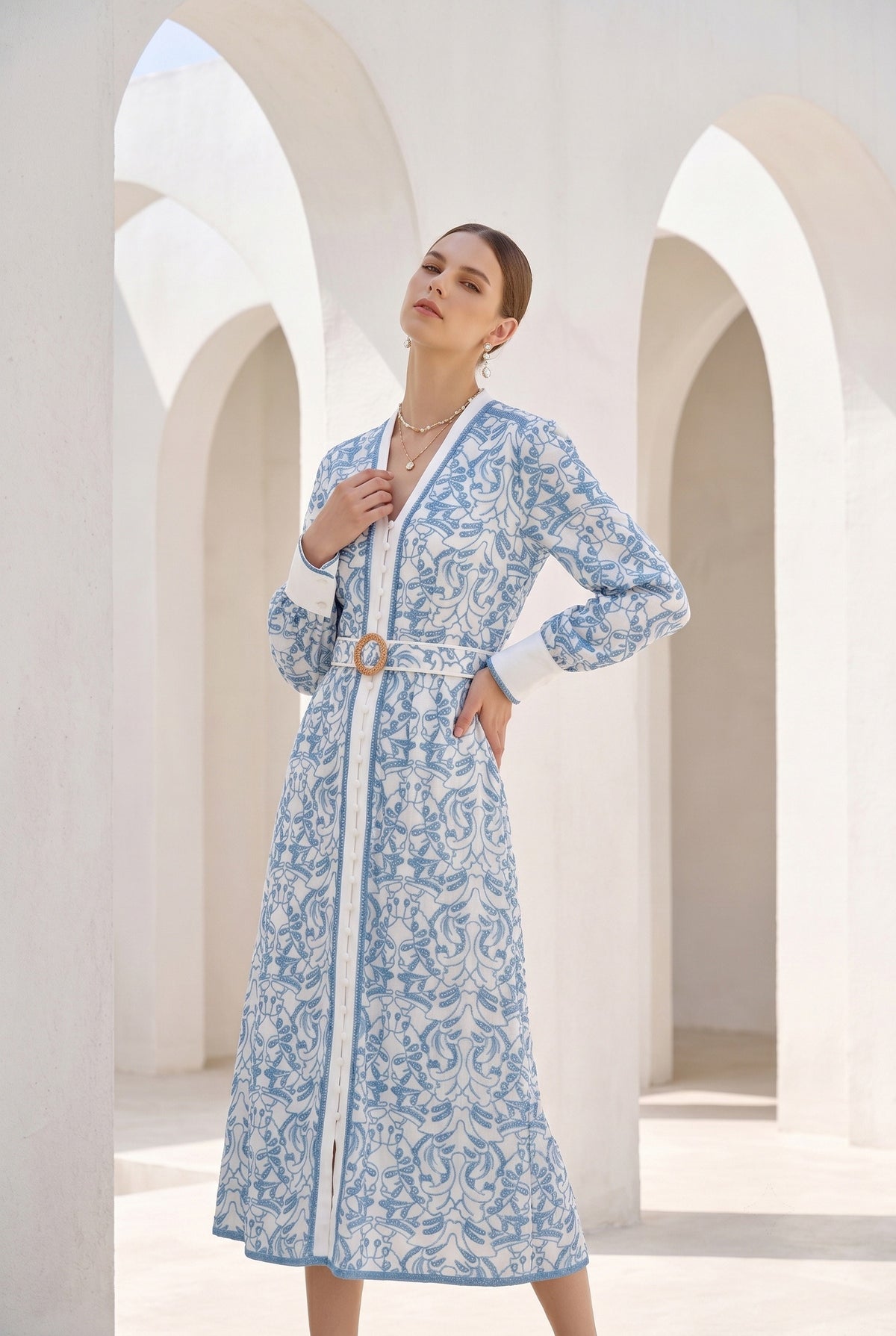 NAOMI BELTED ZIP LONG DRESS