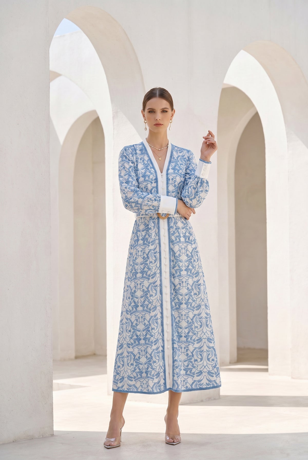 NAOMI BELTED ZIP LONG DRESS
