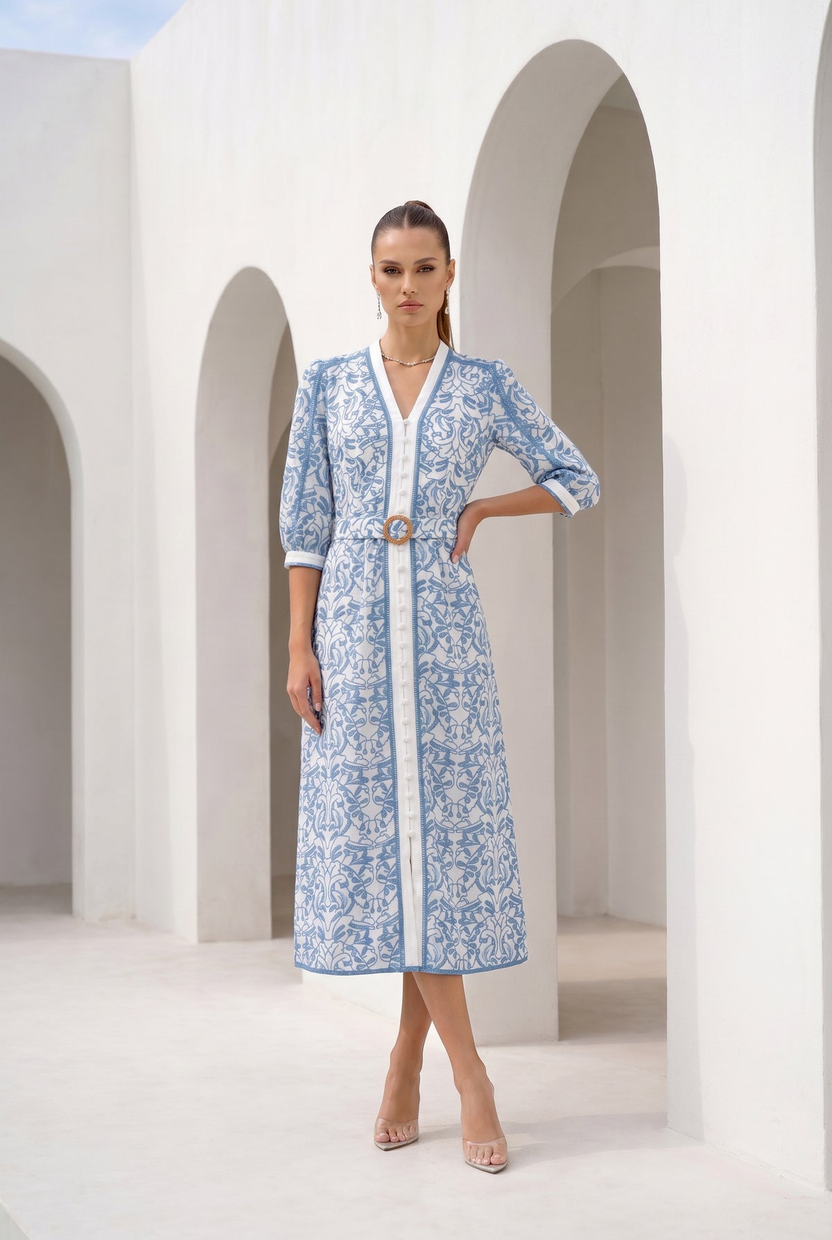 NAOMI BELTED LONG DRESS