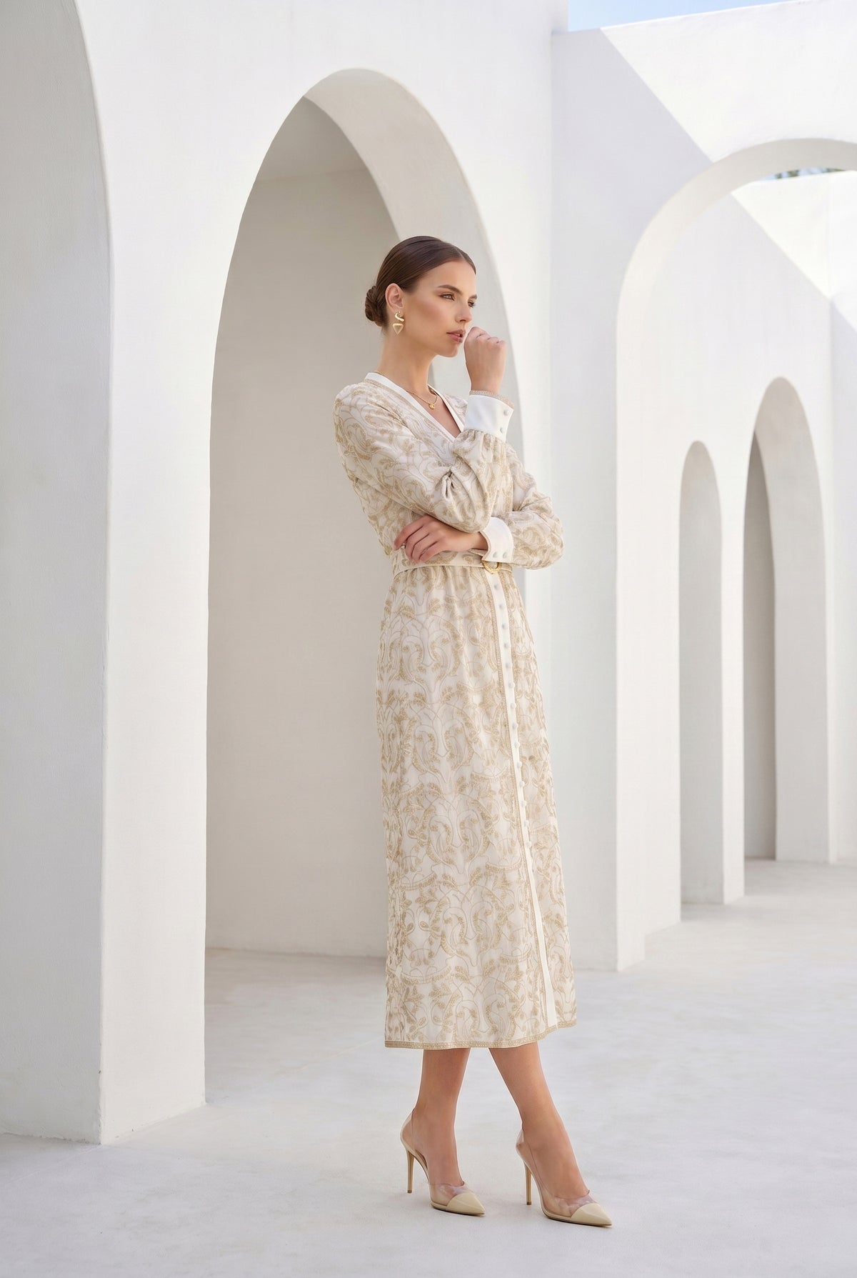 NAOMI BELTED ZIP LONG DRESS
