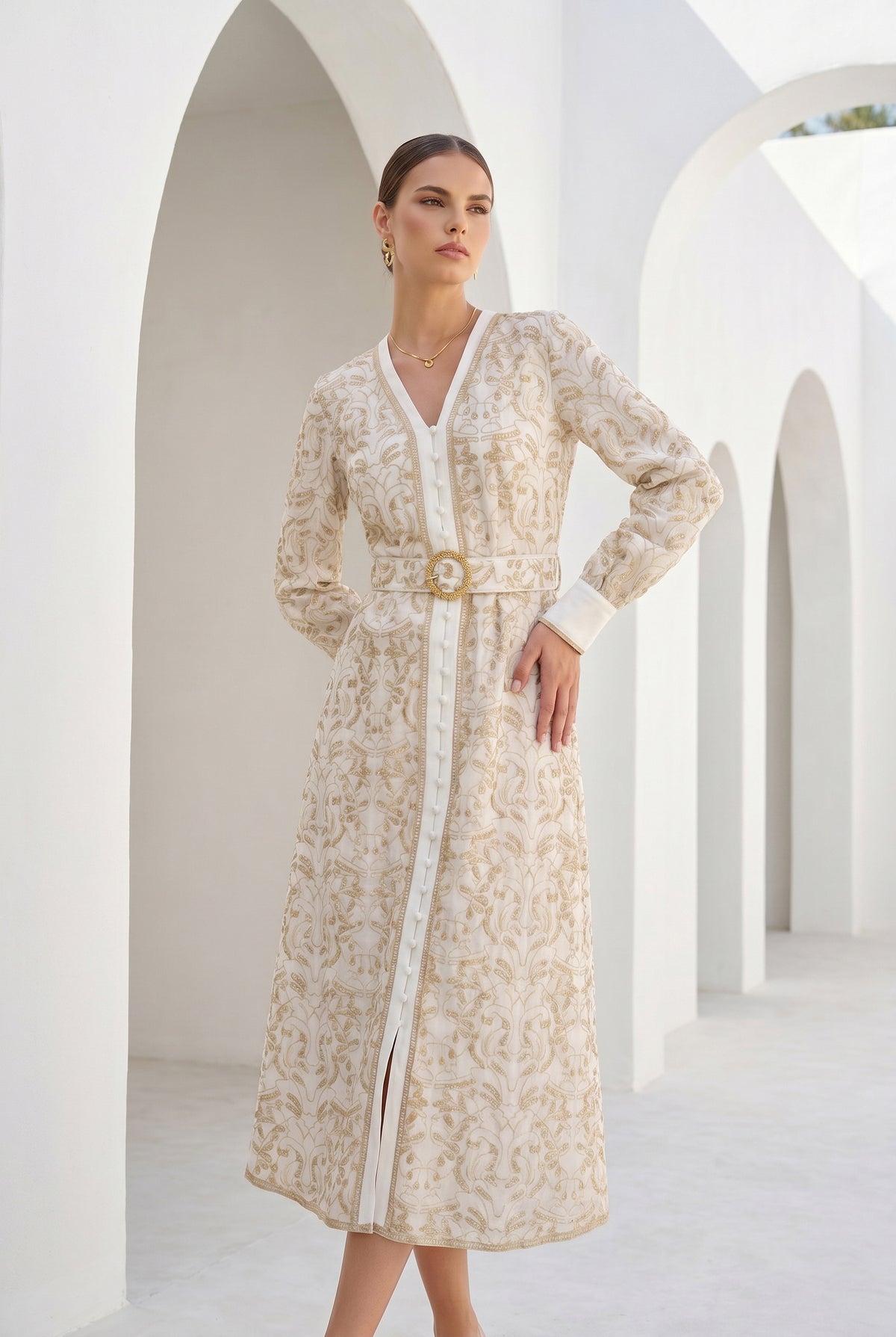 NAOMI BELTED ZIP LONG DRESS