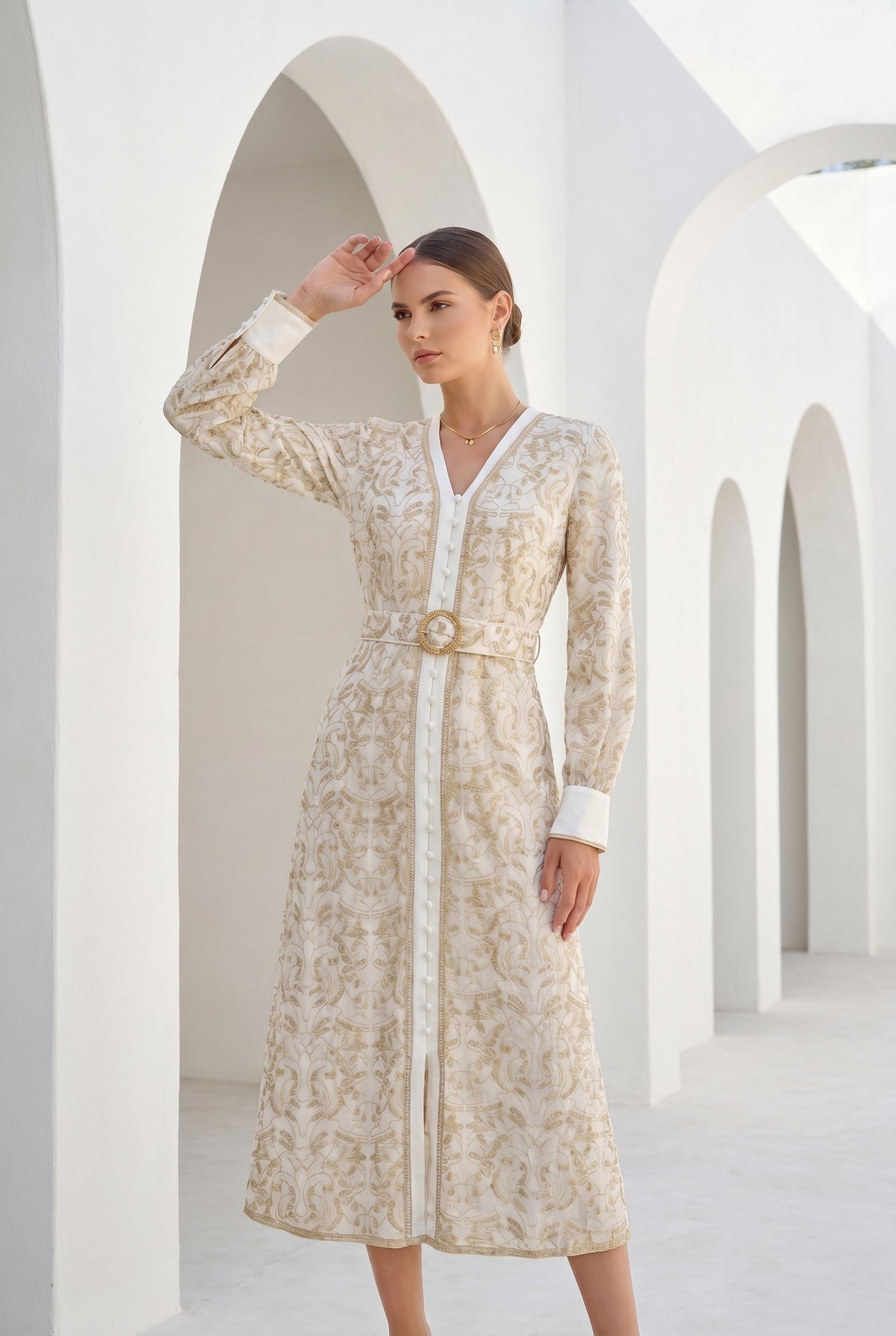 NAOMI BELTED ZIP LONG DRESS