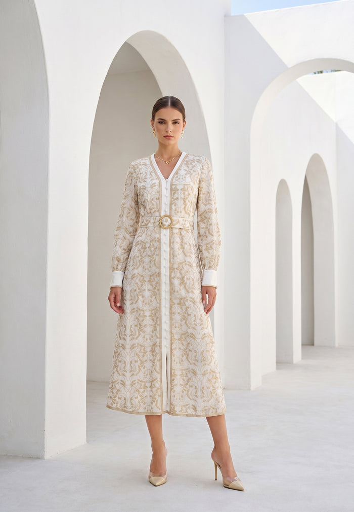 NAOMI BELTED ZIP LONG DRESS