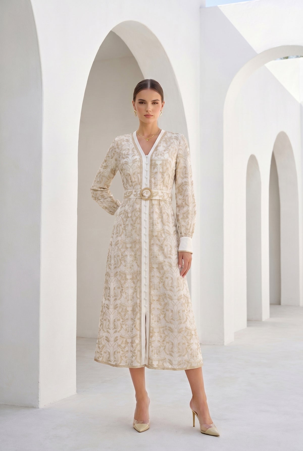 NAOMI BELTED ZIP LONG DRESS