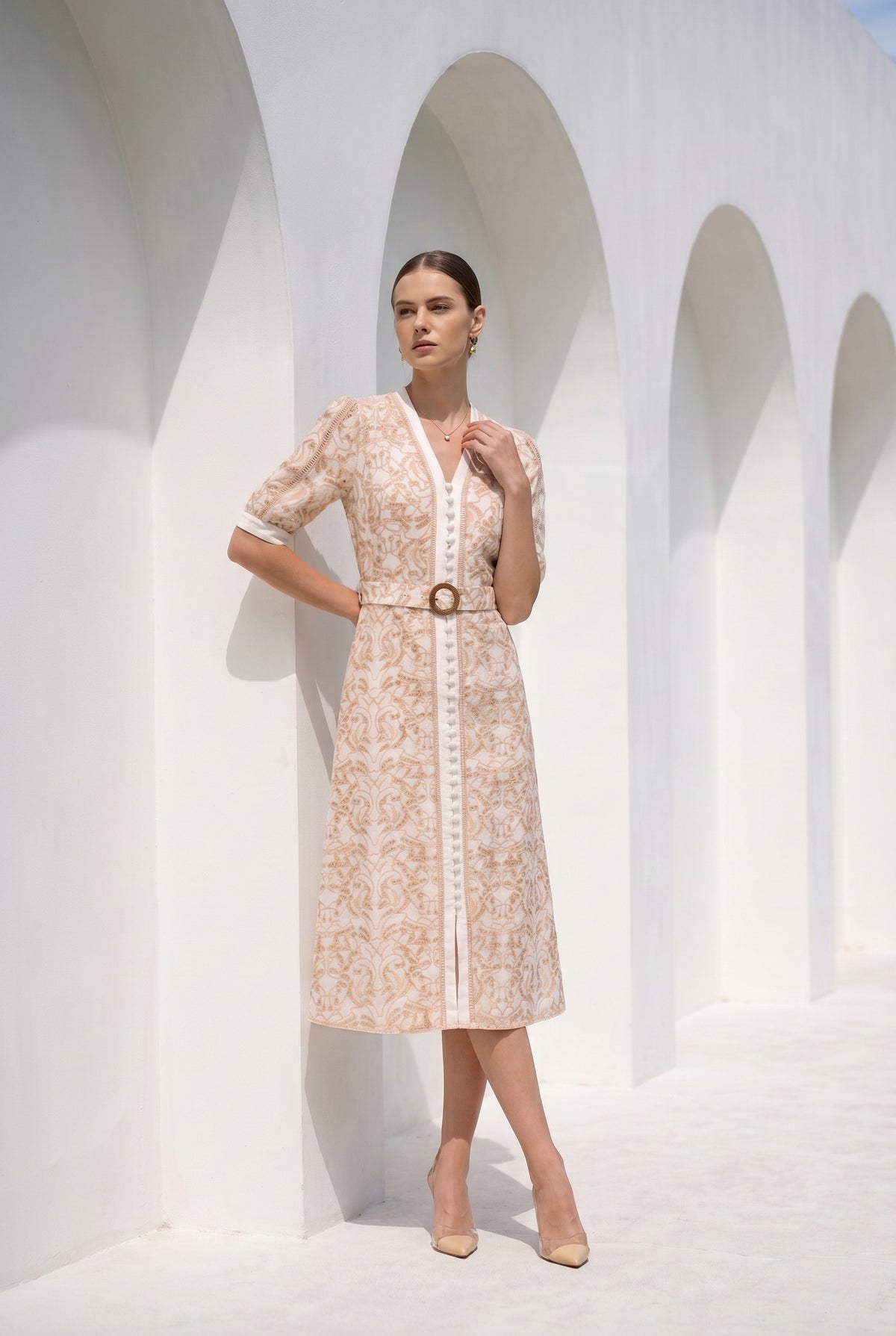 NAOMI BELTED LONG DRESS