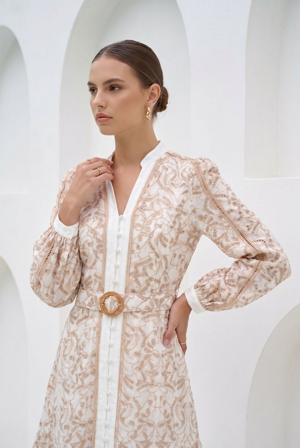 NAOMI V NECK LONG SLEEVES SHORT DRESS