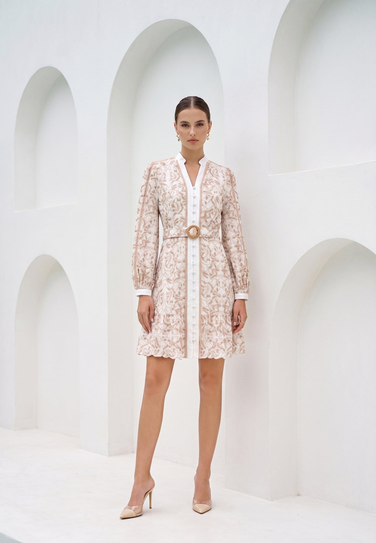 NAOMI V NECK LONG SLEEVES SHORT DRESS