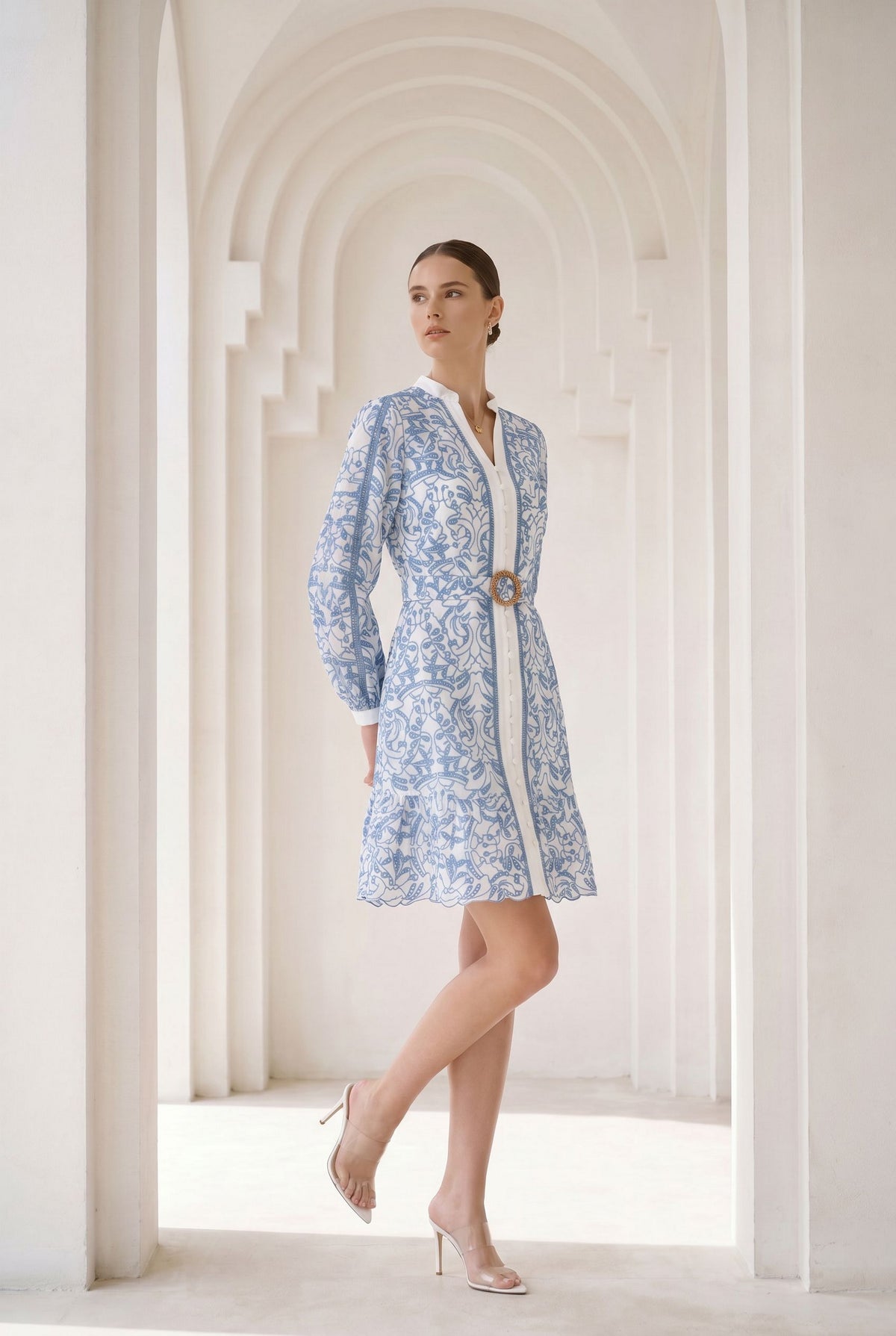 NAOMI V NECK LONG SLEEVES SHORT DRESS