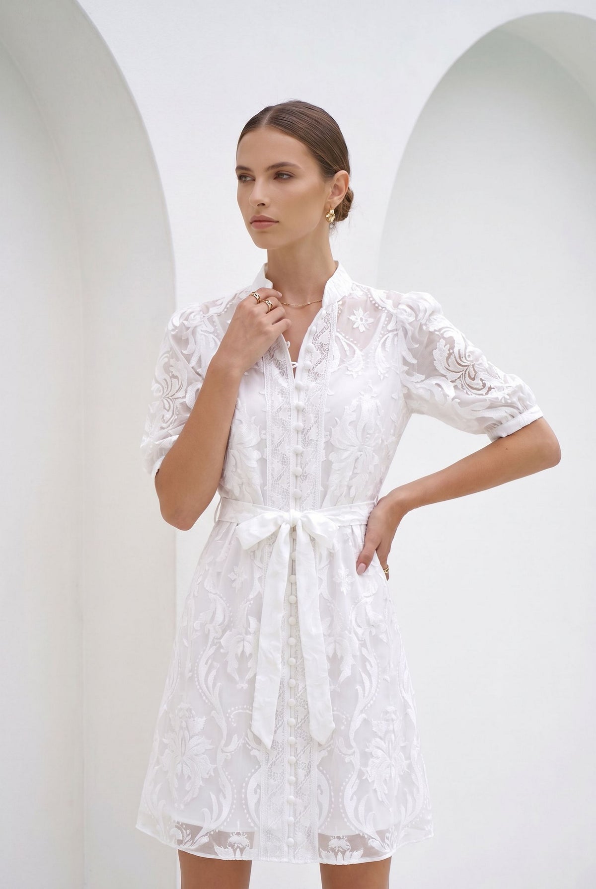 YVETTE LACE SHORT SLEEVES SHORT DRESS