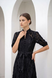 YVETTE LACE SHORT SLEEVES LONG DRESS