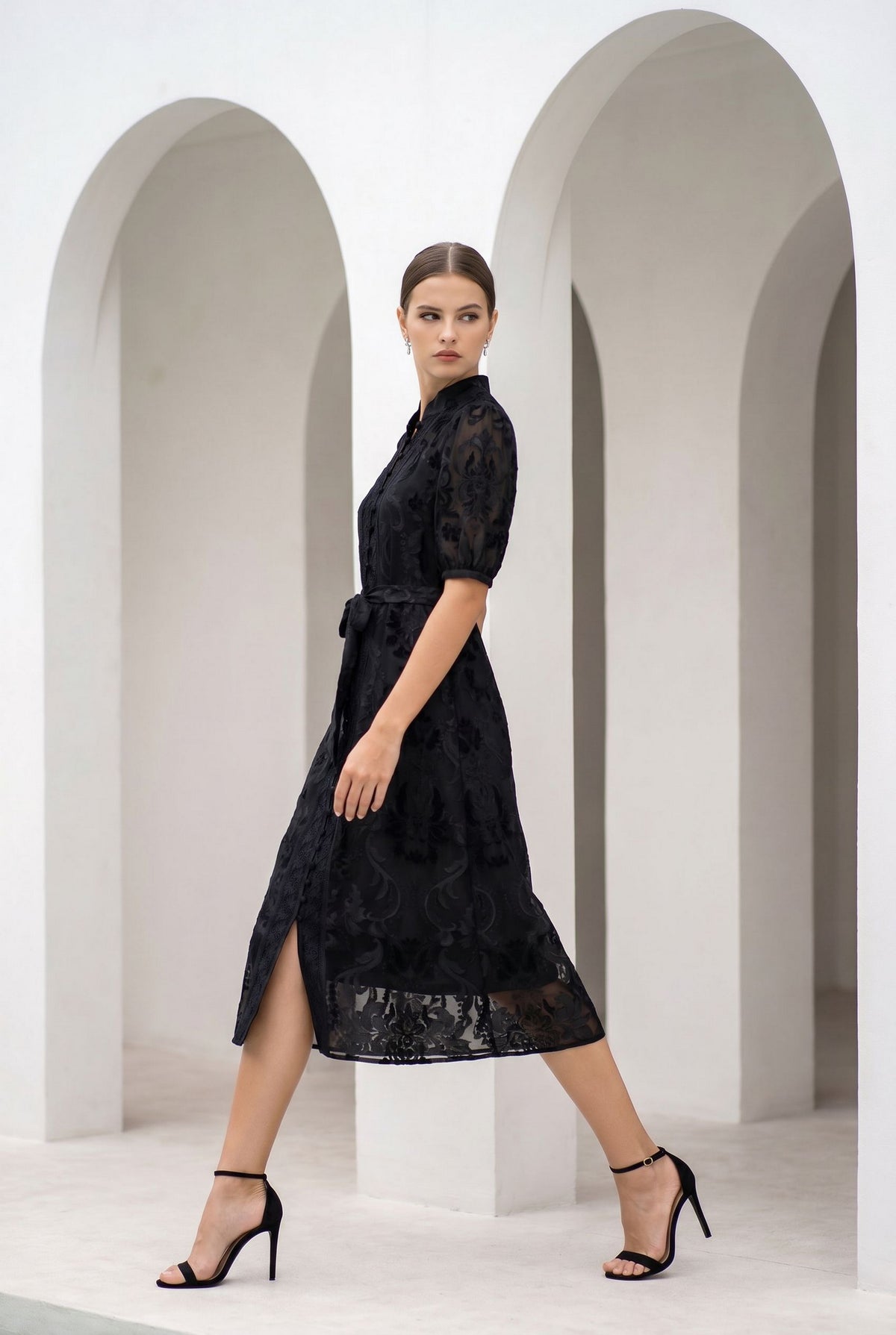 YVETTE LACE SHORT SLEEVES LONG DRESS