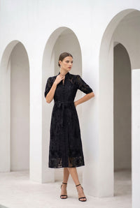 YVETTE LACE SHORT SLEEVES LONG DRESS