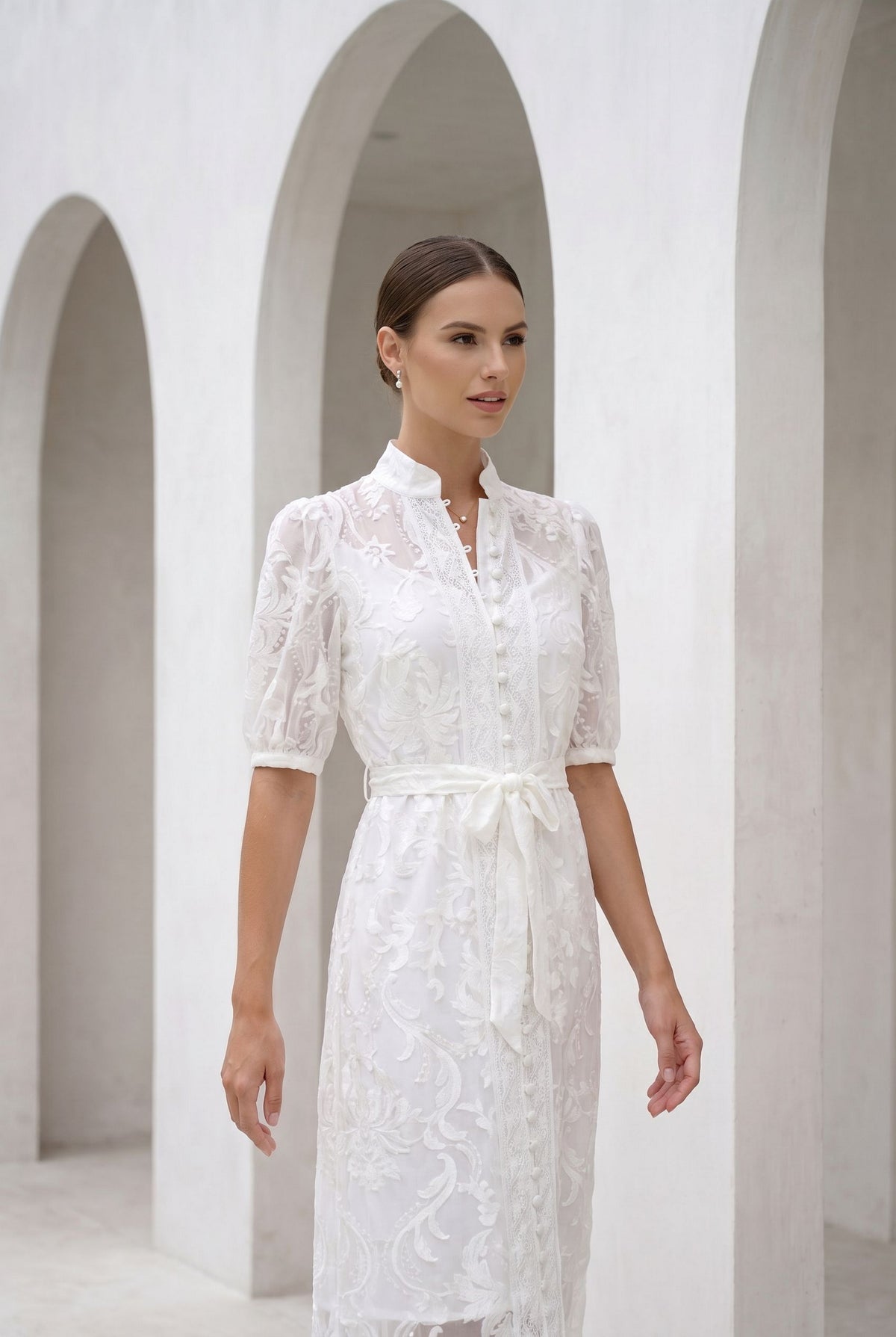 YVETTE LACE SHORT SLEEVES LONG DRESS