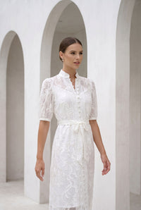 YVETTE LACE SHORT SLEEVES LONG DRESS