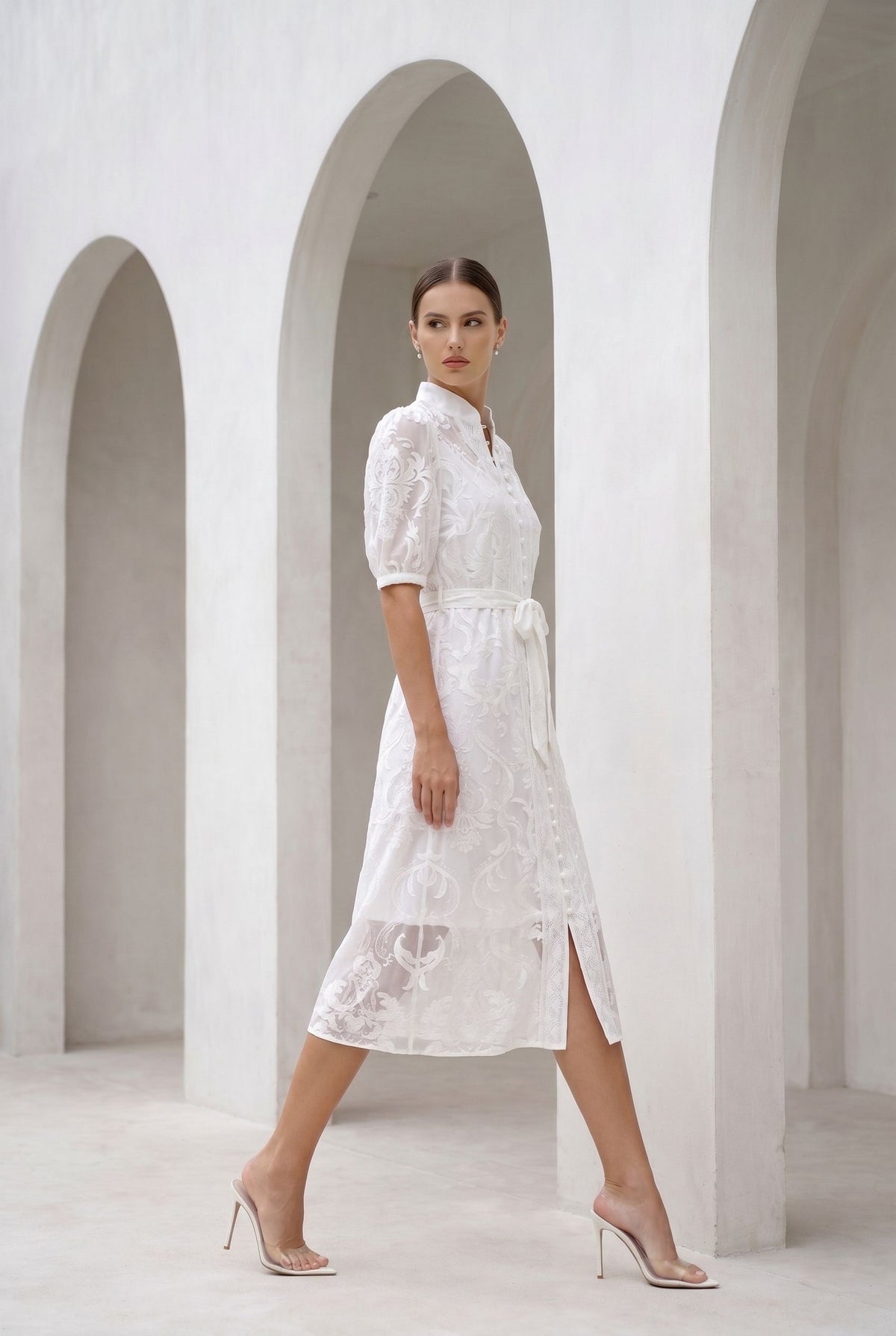 YVETTE LACE SHORT SLEEVES LONG DRESS