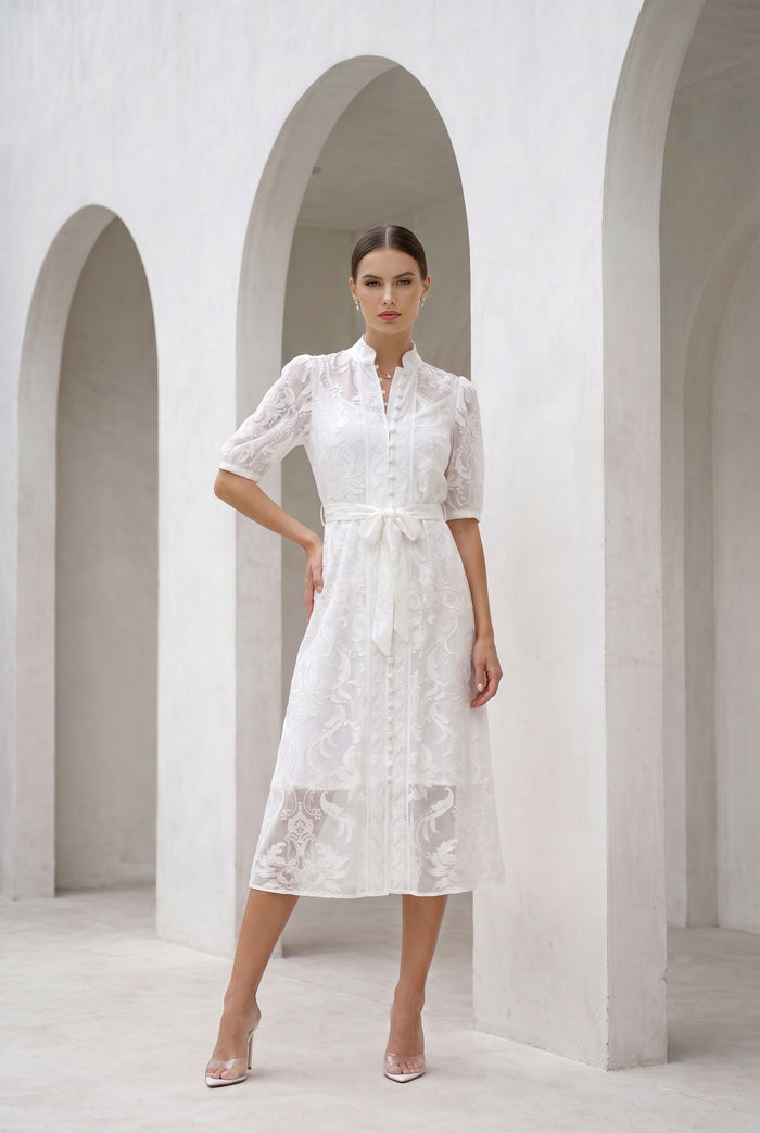 YVETTE LACE SHORT SLEEVES LONG DRESS