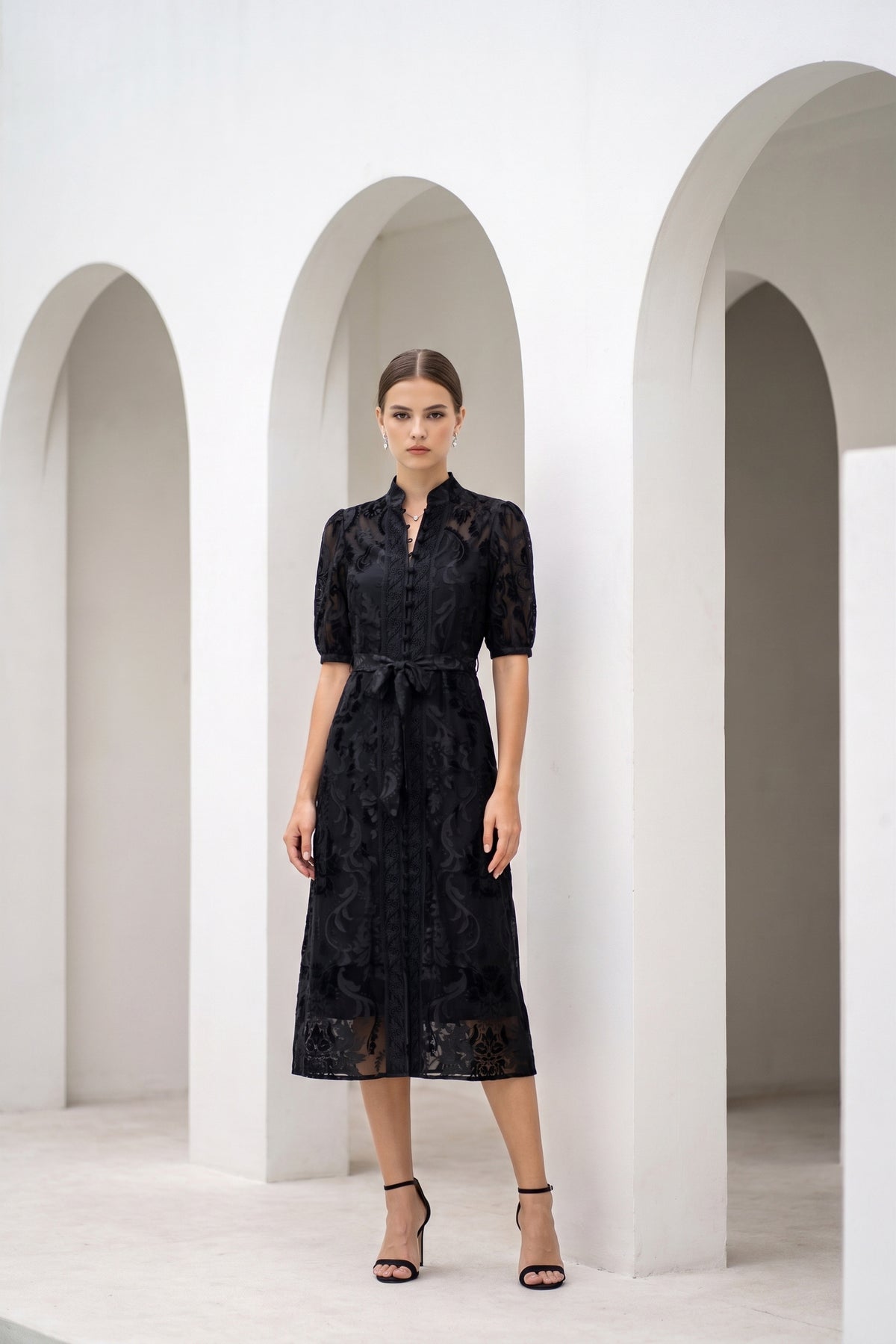 YVETTE LACE SHORT SLEEVES LONG DRESS