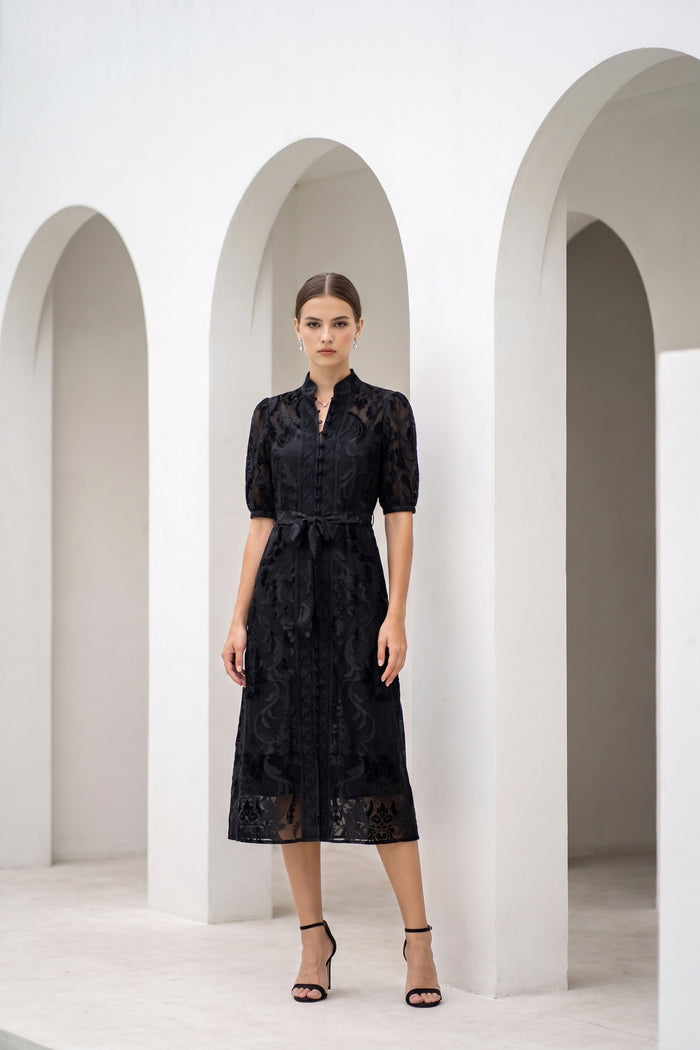 YVETTE LACE SHORT SLEEVES LONG DRESS